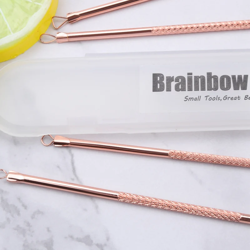 Brainbow 4 шт./кор. игла для удаления прыщей Blackhead жидкость для снятия пинцет из розового золота защелкой из нержавеющей стали для Сталь экстрактор для прыщей уход за кожей лица Уход за кожей