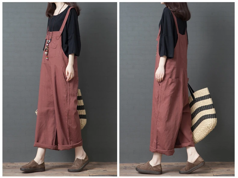 Rompers Womens Jumpsuit Summer Spring Cotton Linen Wide Leg Pants Trousers Overalls Jumpsuits for Women 2019 Plus Size Pantalon 8