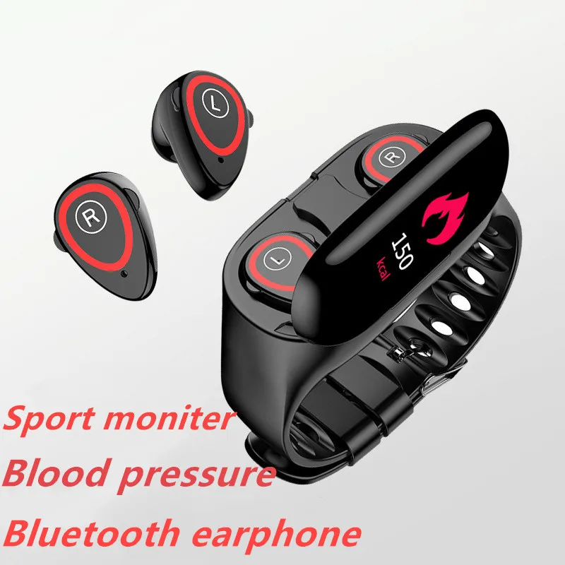 

Newest M1 Wireless Bluetooth Earphone With Heart Rate Monitor Stereo Earbud Headset Long Time Standby Sport Watch Wristband Men