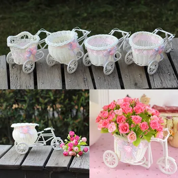 

Large Artificial Rattan Tricycle Bike Flower Basket Vase Storage Garden Party Decor Gift For Holding Flowers Candy Small Gifts