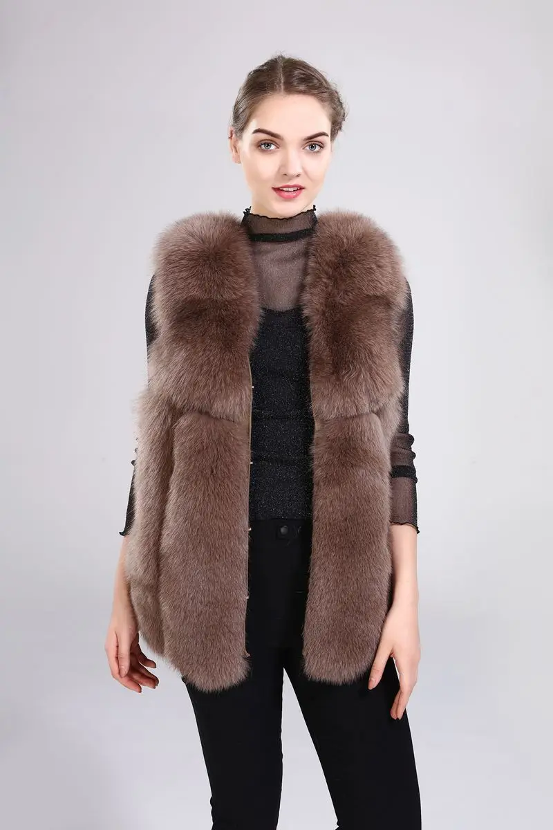 Perfect New arrival lady natural fox fur vest real fur waistcoat thick warm fashion medium long jacket 3