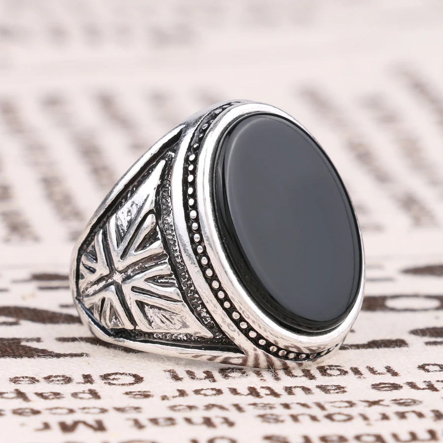 Kinel Black Ring Men's Jewelry Punk M Word Pattern Vintage Wedding Rings Color Silver Party Gift Aneis