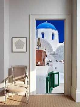 

3D Greece Houses Door Mural Wallpaper mural Wall Print Decal Wall Deco Wall Mural Photo self adhesive door wrap