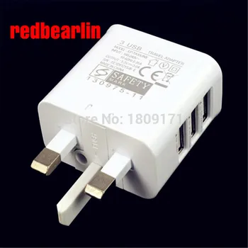 

redbearlin 100pcs 3 USB Port UK Wall Charger Real 3A Travel Power Adapter For ipad for iphone 4 5 6 For Samsung For Cell Phone