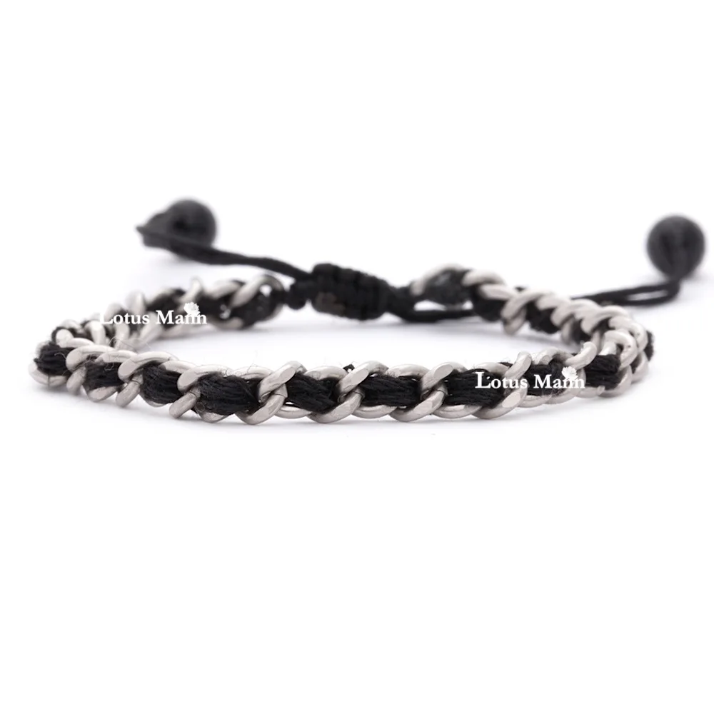 

Lotusmann Stainless steel rope woven cotton black stones bracelet for men and women today