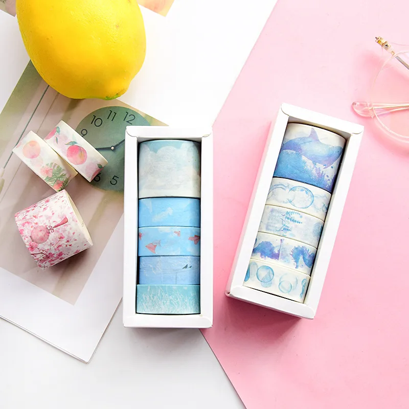 

5 Pcs/set Small Fresh Printing Flower Series Decorative Paper Tape Student DIY Scrapbooking Sticker Label Diary Masking Tape
