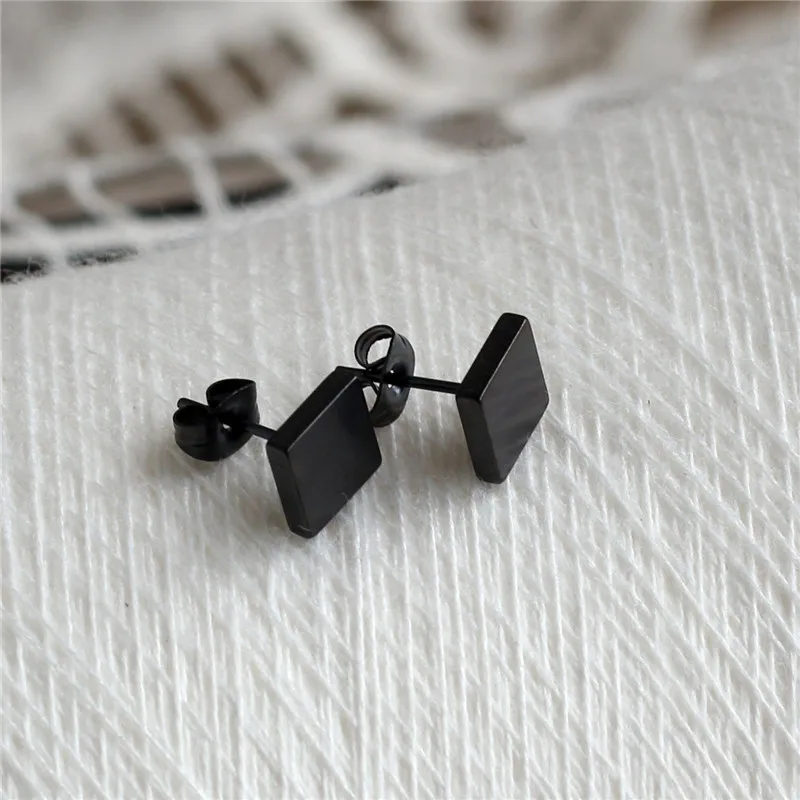 

Titanium 316l Stainless Steel Black Brief 8mm Square Stud Earrings For Men Women