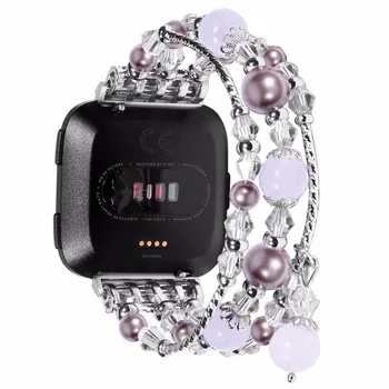 

Crystal Pearl Bracelet for Apple watch Strap 4 Agate Beads Stretch Faux Stone Replacement Wristband for Iwatch 3/2/1 44/42/40/38