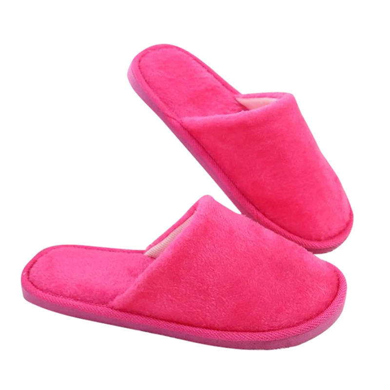 Vertvie Candy Color Warm Home Slippers Women Bedroom Winter Slippers Indoor Slippers Cotton Floor Slippers Drop Shipping - Color: 40-41 rose red