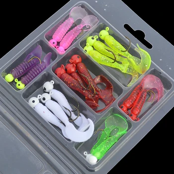 

Soft Fishing Lures with Lead Head Hooks 17pcs/set Mixed Color Tail Silicone Grub Worm Artificial Swimbait with Hooks