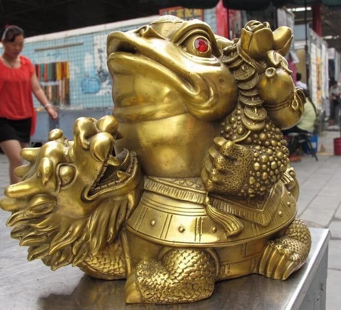 

zhaorui8++7 Chinese Brass Copper famous Feng Shui Money wealth Dragon Turtle Toad Statue