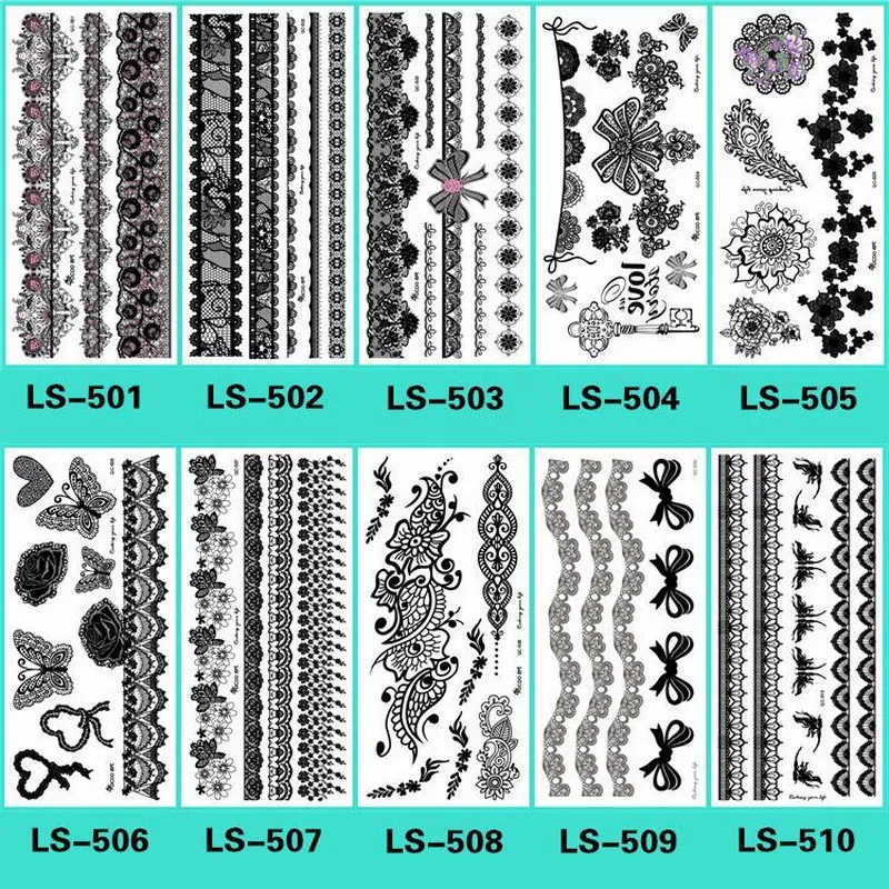 1 шт Белый Черный хна татуировки сексуальный кружевной чулок арабские Индийские розы бабочка лук флэш свадебные художественные краски на