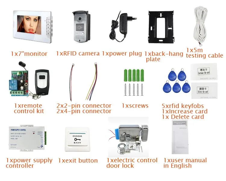 " видео домофон видеодомофон 1 монитор+ 1 700TVL RFID дверной Звонок камера Электрический замок