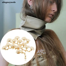 Broche Vintage de pino para mujer, broche de rama de árbol, Perla de imitación, ramillete, joyería para mujer, broche con forma de lágrima grande