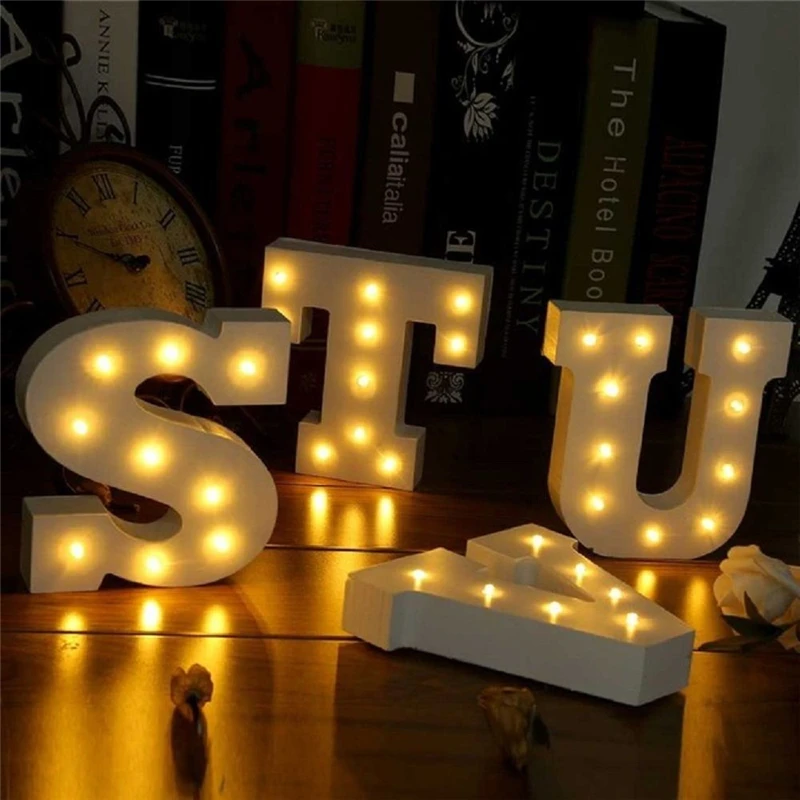 

White Wooden Letter LED Marquee Sign Alphabet Light Indoor Wall Light Up Night Light Wedding Event Decoration Gifts
