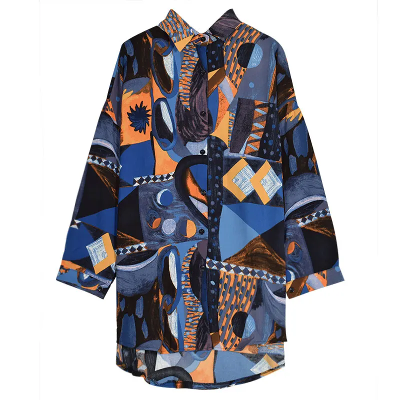 Woherb размера плюс блузка хараджуку Женская винтажная рубашка с принтом маслом больше размера d длинная блуза Женские топы и блузки 20667 - Цвет: Многоцветный