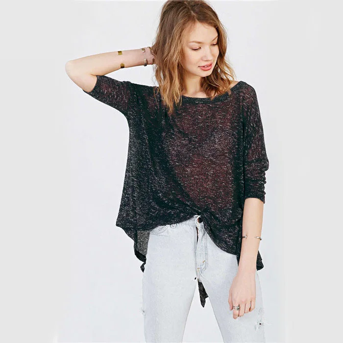 2015 New Summer Style Shine Women Blouses Plus Size Bust 130cm Loose