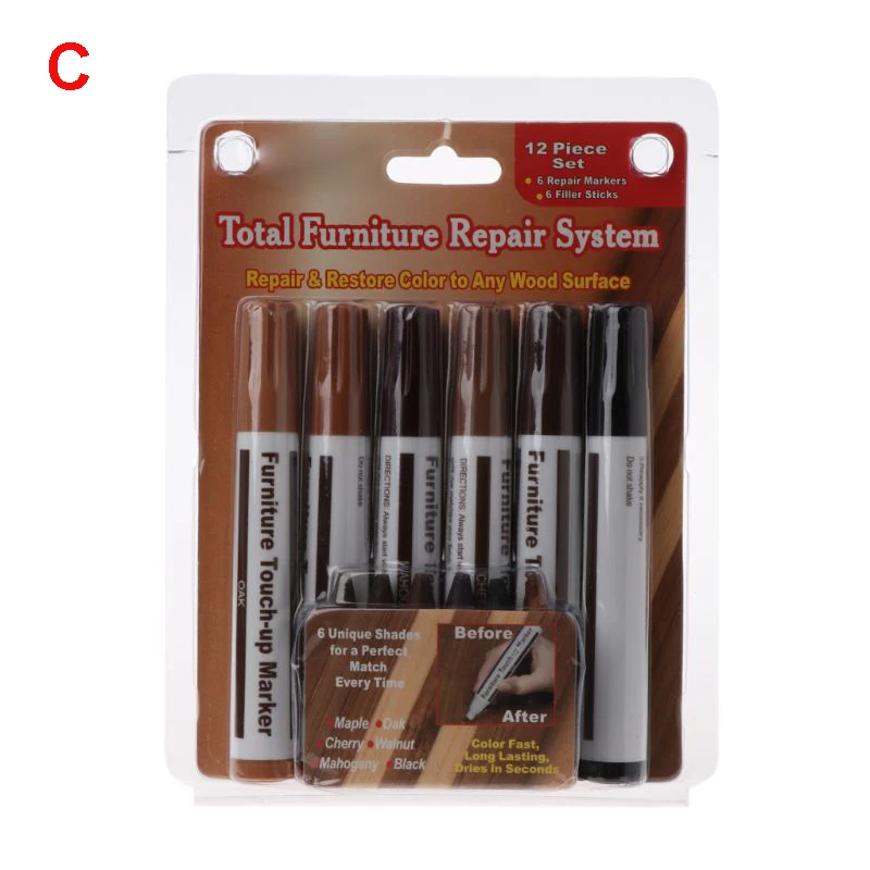 6 PIECE FURNITURE REPAIR MARKERS TOUCH UP FILLERS SET WOOD SHADES 
