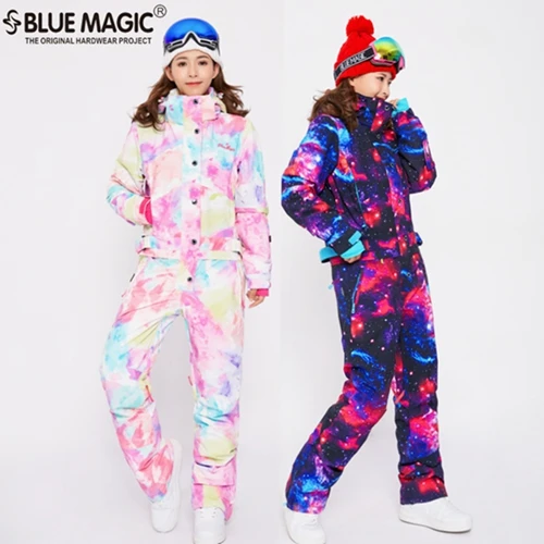 US $106.20 blue magic waterproof snowboarding one piece skiing jumpsuit women snowboard 30 degrees snow ski s