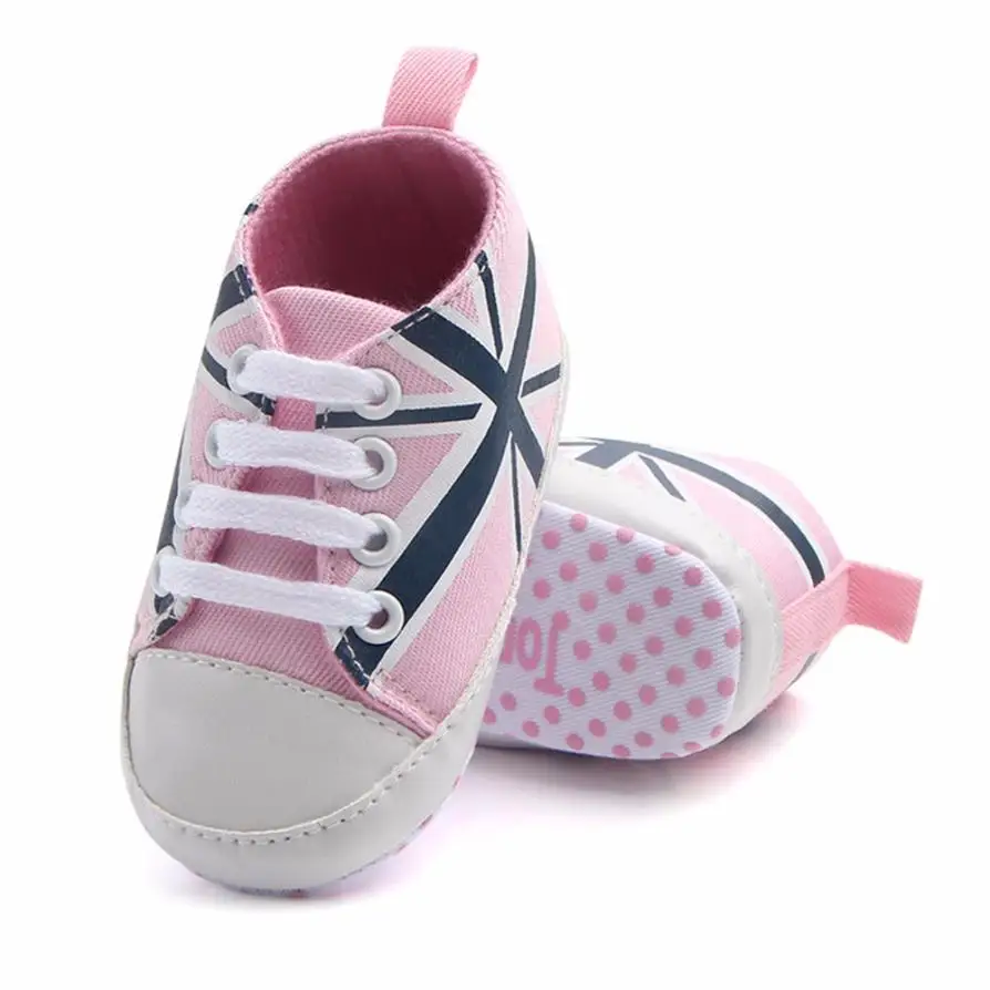 Cute Infant Unisex Baby Union Jack Flag Print Canva Anti-slip Soft Shoes Sneaker