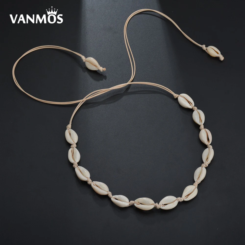 

Vanmos Vintage Tassel Lacing Sea Shells Pendant Choker Necklace Boho Women Summer Beach Women Statement Fashion Jewelry