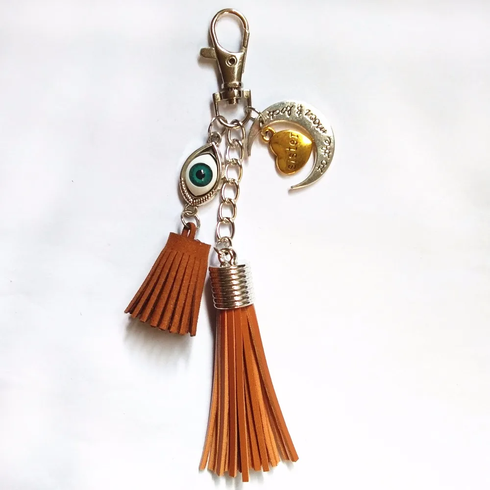 13 Colors Pu Leather Tassels Key Chain Blue Eye Women Keychain Bag Pendant Sliver Cap Car Ring Holder Retro Jewelry | Украшения и