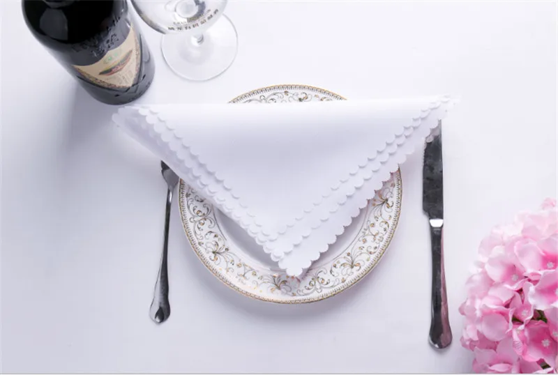  10pcs White Table Napkin 48cm Square Satin Fabric Pocket Handkerchief Cloth for Wedding Decoration 
