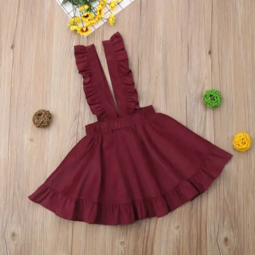 От 2 до 6 лет для маленьких принцесс; Однотонная юбка на подтяжках с оборками для маленьких девочек; комбинезон; цельнокроеный сарафан; летняя одежда - Цвет: Wine Red