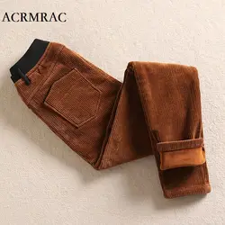 Acrmrac осенние и зимние женские вельветовые плюс кашемир Высокая талия Большой размер эластичный пояс повседневные штаны в натуральном