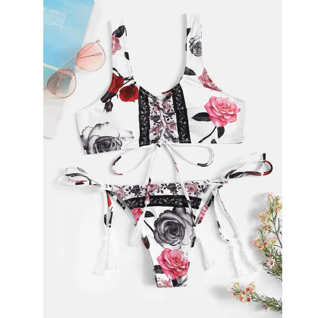 

Bikinis 2019 mujer Women Beach Print Bikini Swimsuit Bathing Suit Beach Swimwear Cover-ups Dropping Biquini bathers New sale