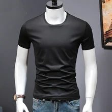 Летние мужские футболки из шелка и хлопка, черные, белые, серые мужские повседневные футболки с коротким рукавом, мужские брендовые топы размера плюс, футболки