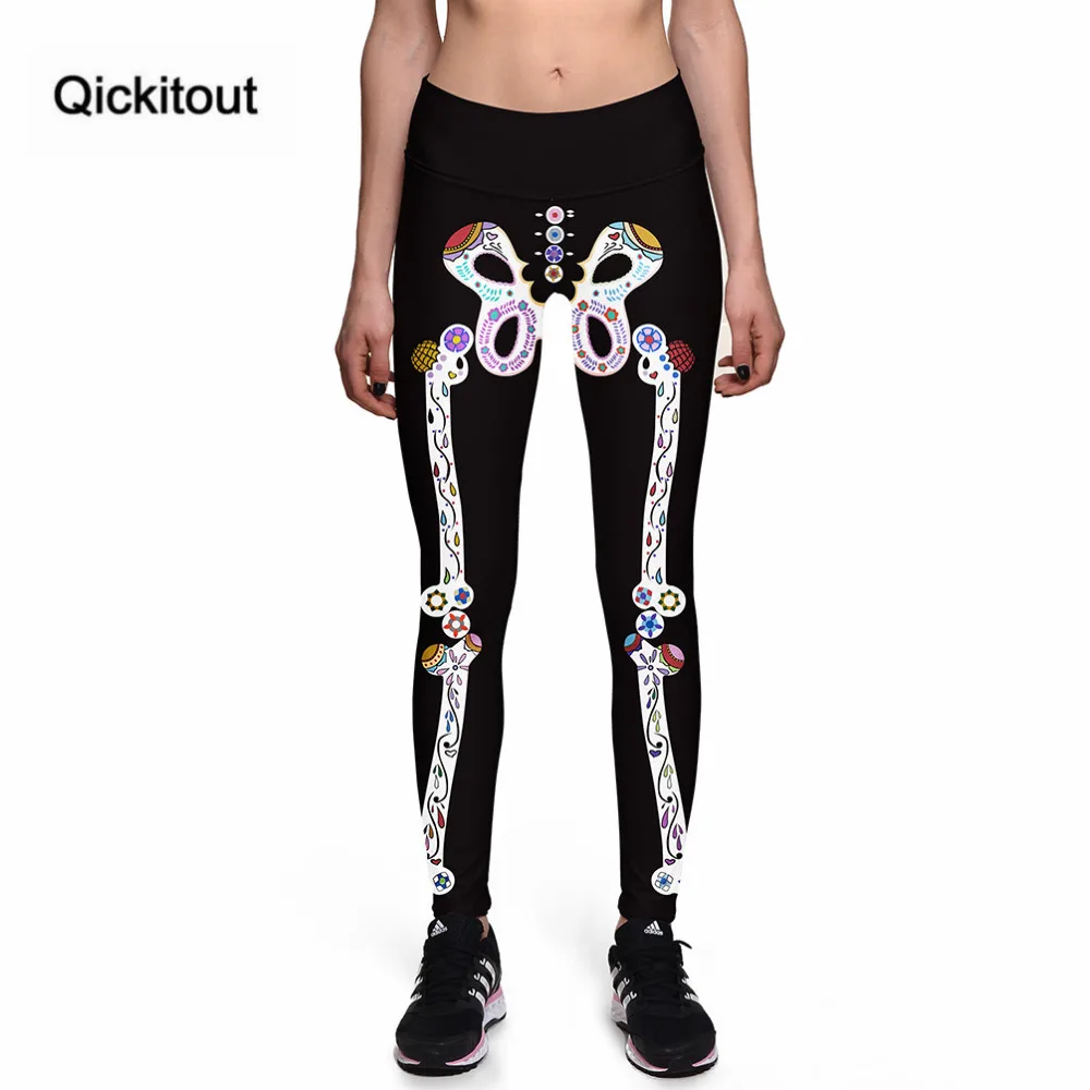 

Qickitout Leggings 2016 Plus size New New Legging White Cartoon Skeleton High Waist Women Pants Elasticity Leggings Drop ship