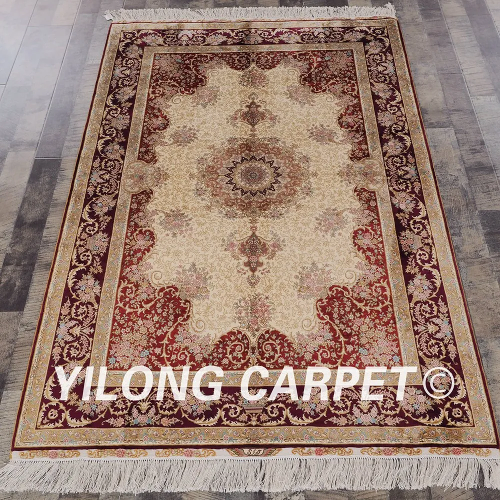 Yilong 4 'x 6' ручной персидский красный ковер турецкий бежевый изысканный