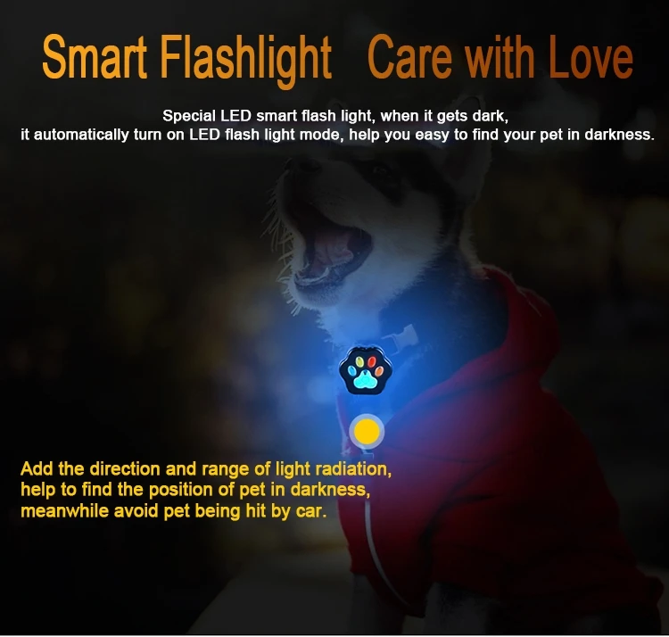 Pet Location Tracker with Quad GPS WIFI LBS GPRS Mode 4 LED Flashlight in Night Free APP Cloud Storage for Track Data Playback_F9
