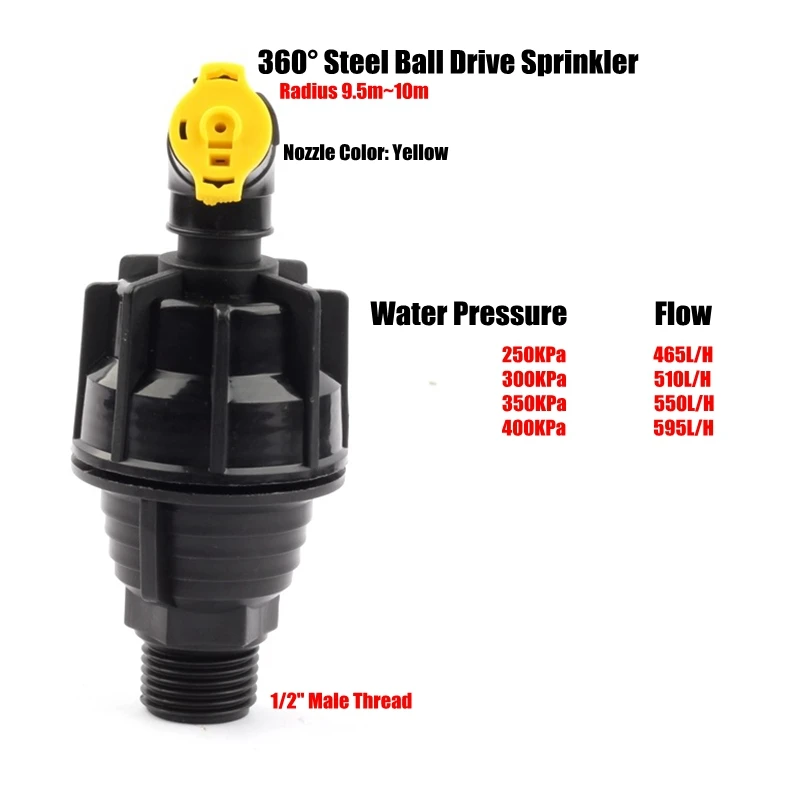 10 шт. R: 9~ 10 м s 1/2 ''резьбы садовый газон орошение спринклеры стальной шаровой привод 360 градусов Поворотный распылитель насадки для полива