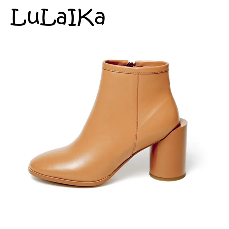 

2018 New Runway Ankle Boots Woman Black Red White Real Leather Cup Strange Heel Boots Women Fashion High Heel Women Boots 7cm