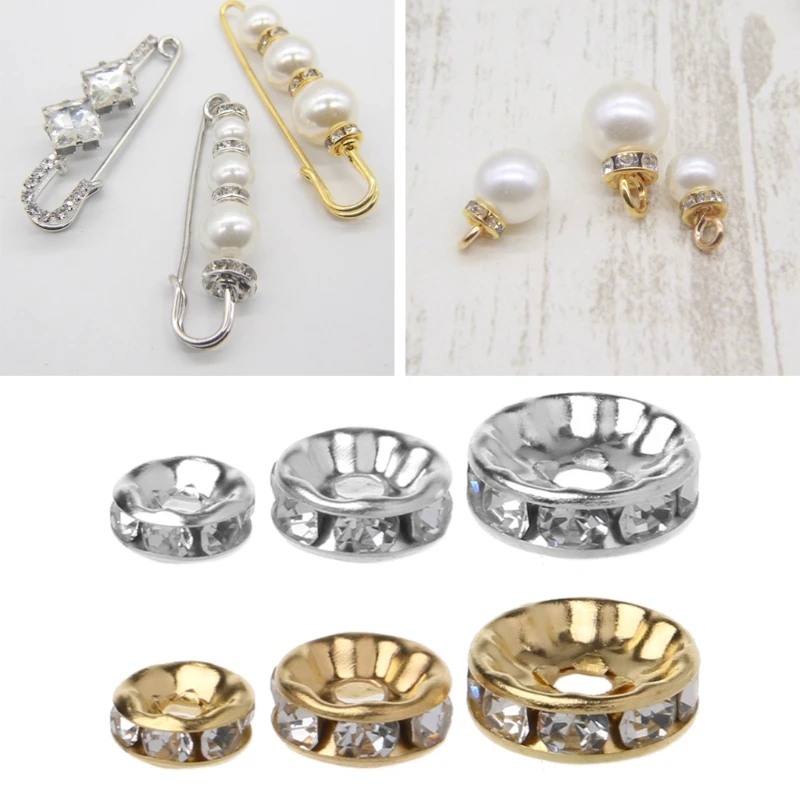 

100PCS Clear Crystal Rondelle Spacer Beads Gold Sliver Tone For Jewelery Making