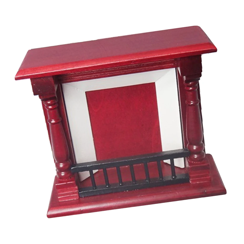 1:12 Dollhouse Miniature Fireplace Furniture Room Wooden Vintage Red Fireplace, Mini Wood Fireplace for Doll House