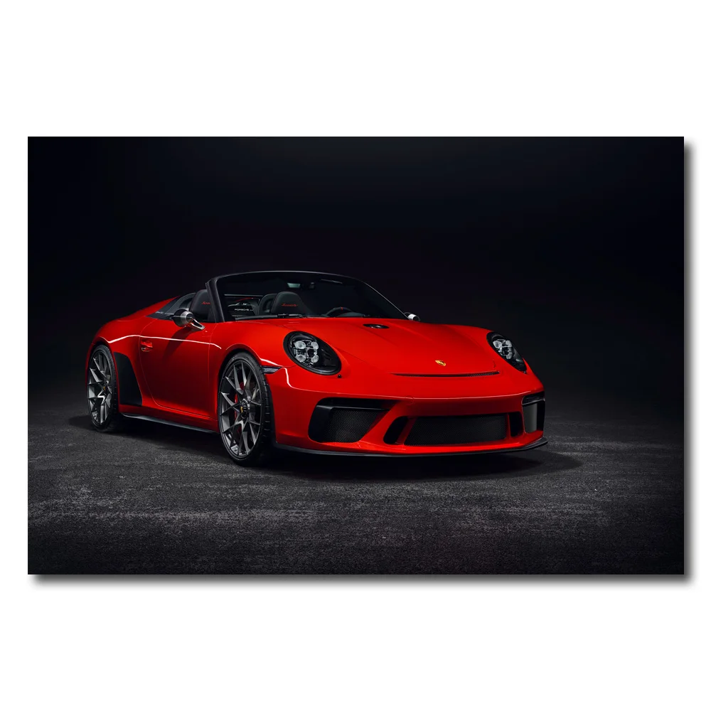 

Red 911 Convertible Super Car Printed Wall Art Canvas Poster Framed Painting for Room Decor