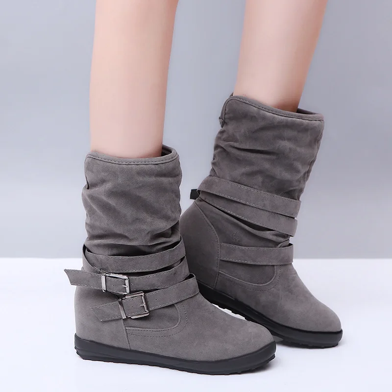 Ag446 Garder Peluche grey 43 Compensé Au Cheville brown Sepatu Taille En Grande Pour Black Dames Wanita Talon Chaussures Bottes Chaud Womem Nouvelle Brun xeodCBr