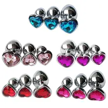3PCS Anal Beads Crystal Jewelry Heart Butt Plug Stimulator Sex Toys Dildo Stainless Steel Anal Plug