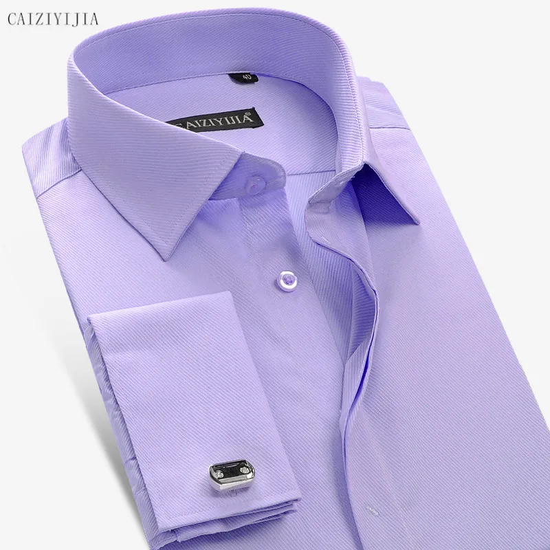 Высококачественная британская Мужская рубашка с длинным рукавом, приталенная Мужская рубашка с французскими запонками, фиолетовая мужская блуза, китайская одежда CAIZIYIJI