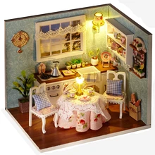 DIY Модель Кукольный дом Миниатюрный Кукольный домик с мебелью светодиодный 3D деревянный дом, игрушки для детей на день рождения ручной работы H008# E