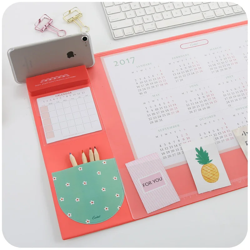 Cena 4 cukierkowe kolory Kawaii wielofunkcyjny długopis posiadacze podkładki do pisania 2019 2020 kalendarz Mat Learning Pad Office Mat akcesoria biurowe