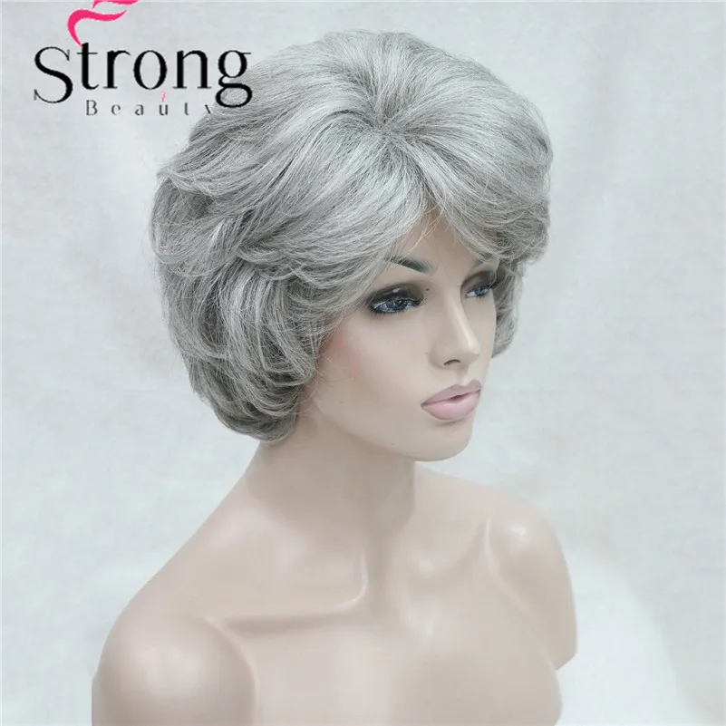 Короткие мягкие толстые волнистые слоистые Серебристые серые полный синтетический парик женские парики