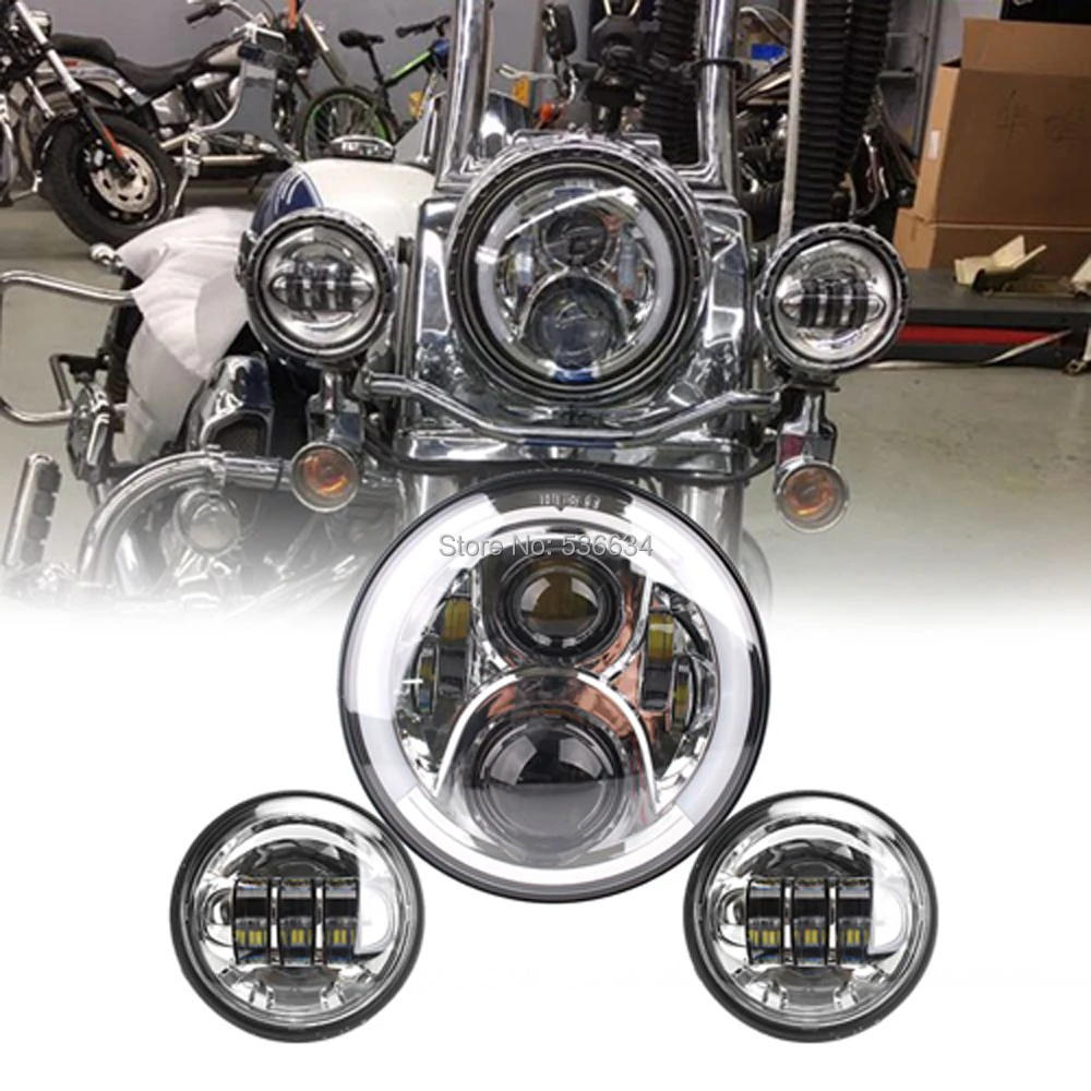

1 Set Chrome Half Angel eyes LED Headlight and 4.5 inch Fog Lights Kit For 2008-2016 Harley Davidson Softail Slim