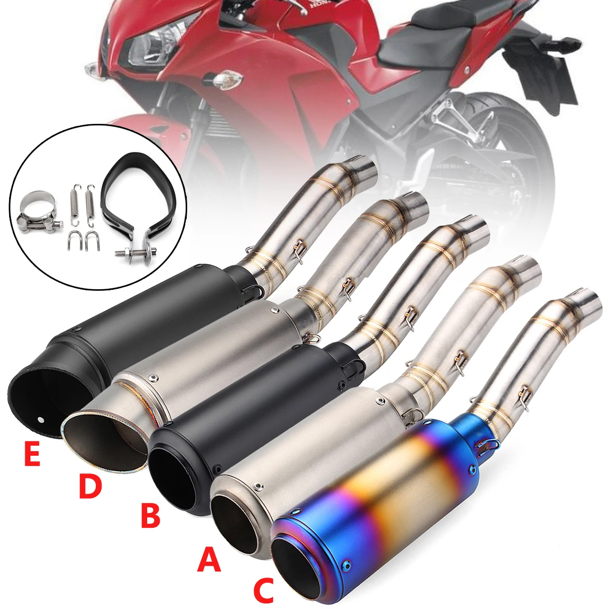 

Motorcycle Exhaust Muffler Stainless Steel Slip On Middle Pipe For Honda CBR300 Mid Link Pipe Pluse Exhaust Pipe Full System