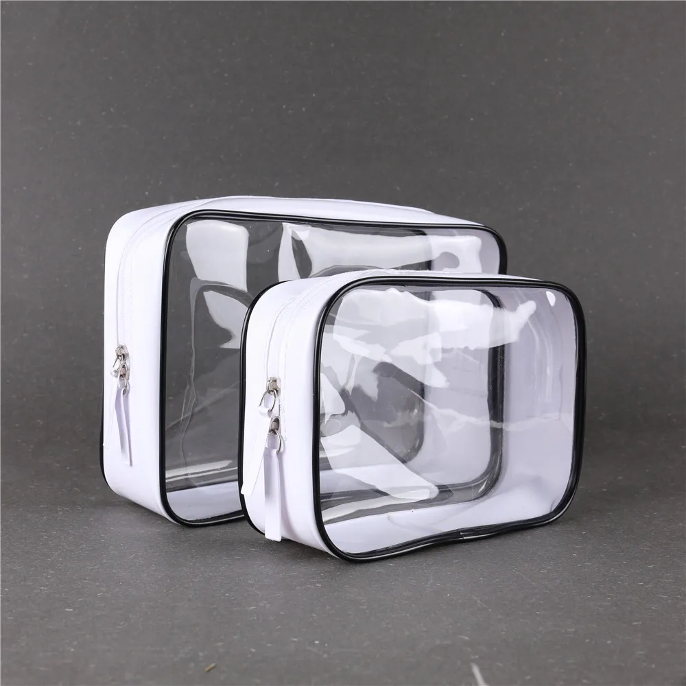 DEZEMIN White Transparent Cosmetic Bag with Dual Zipper Makeup Pouch, 2 Sizes (4)