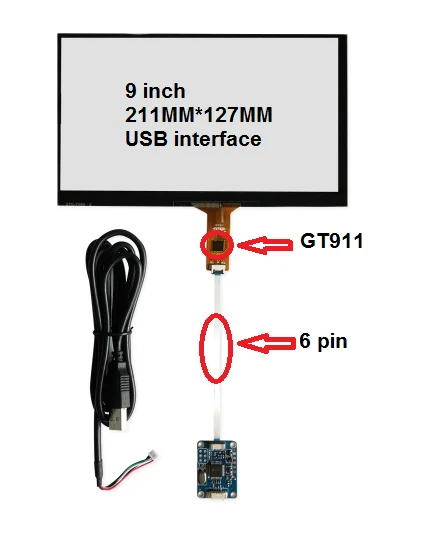 9-дюймовый емкостный сенсорный экран 211*127 IC: GT911 6-контактный телефон применимо к