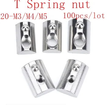 

100pcs 20 series Spring t nut M3 M4 M5 M6 T Spring Nut Half Round Elasticity Spring Nut Block for 2020 Aluminium Profile